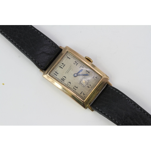 118 - 9CT GOLD MOVADO CHRONOMETRE 25MM, Rectangular off white dial with Arabic numeral hour markers and a ... 