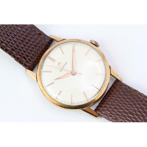 120 - MANUAL WIND OMEGA CIRCA 1959 33MM, Circular white dial with baton hour markers. In a gold plated cas... 