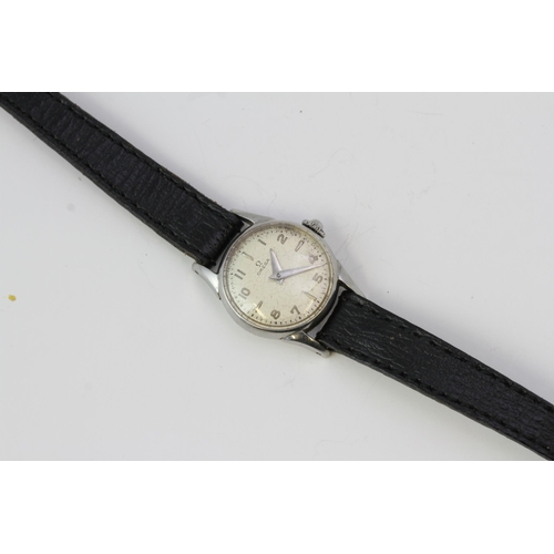 124 - LADIES MANUAL WIND OMEGA CIRCA 1950 20MM, Circular white dial with baton and Arabic numeral hour mar... 