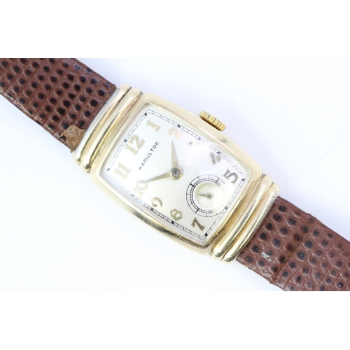 15 - VINTAGE HAMILTON EMERSON CIRCA 1940s 10K FILLED, rectangular silver dial with arabic numeral hour ma... 