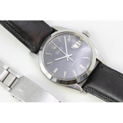 25 - VINTAGE ROLEX OYSTERDATE REFERENCE 6694 CIRCA 1969, circular sunburst grey dial with baton hour mark... 