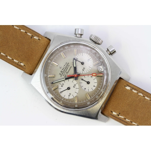 38 - VINTAGE ZENITH EL PRIMERO REFERENCE A385 CIRCA 1969, circular tropical brown dial with baton hour ma... 