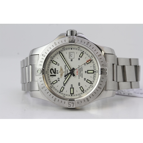 57 - BREITLING COLT AUTOMATIC BOX AND PAPERS 2014 REFERENCE A1738811, circular white dial with baton and ... 