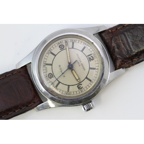 75 - VINTAGE OYSTER WATCH CO SPORT AQUA, circular cream dial with baton and arabic numeral hour markers, ... 