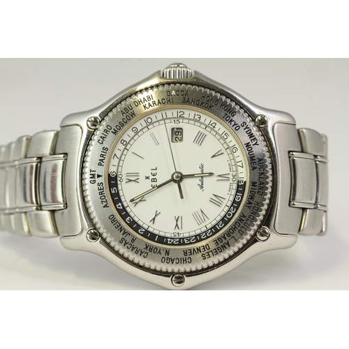 1 - EBEL VOYAGER AUTOMATIC WORLD TIME REFERENCE 9124913, circular white dial with roman numeral hour mar... 