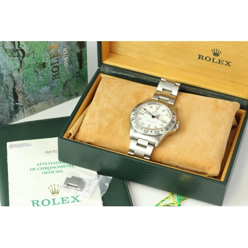 10 - ROLEX EXPLORER II 16570 SWISS ONLY BOX AND PAPERS 1999, circular polar white dial with applied hour ... 