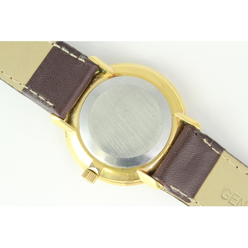 107 - MANUAL WIND OMEGA, Champagne dial, in a 33mm gold plated case. On a leather strap with buckle. Curre... 