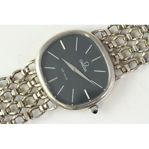 112 - 925 SILVER OMEGA MECHANICAL WRISTWATCH, grey dial with baton hour markers, hallmarked 925 silver cas... 