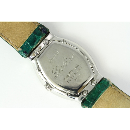 116 - EBEL LICHINE, Textured black dial, 28mm x 30mm stainless steel case, On an integrated green leather ... 