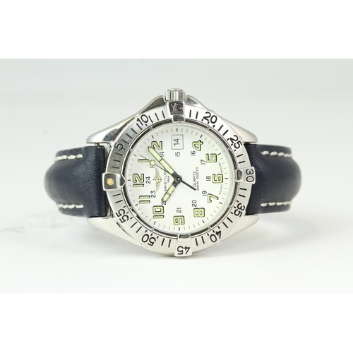 118 - BREITLING COLT QUARTZ REFERENCE A57035, circular white dial with arabic numeral hour markers, date a... 