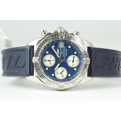 119 - BREITLING CHRONOMAT AUTOMATIC REFERENCE A13358, circular blue dial with dot hour markers, three whit... 