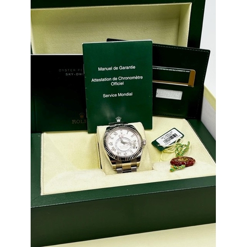 13 - 18CT WHITE GOLD ROLEX SKYDWELLER 326939 BOX AND PAPERS 2013, White dial with applied Roman numeral h... 