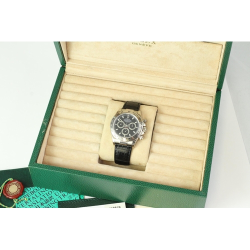 17 - 18CT ROLEX DAYTONA REFERENCE 116519 BOX AND PAPERS, circular gloss black dial with applied hour mark... 