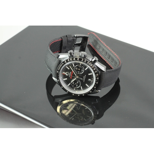 21 - OMEGA SPEEDMASTER MOONWATCH DARK SIDE OF THE BOX AND PAPERS 2015, circular black gloss ceramic dial ... 