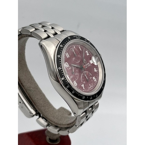 28 - TUDOR CHRONOGRAPH 79260P BOX AND PAPERS 1999, Burgundy dial with Arabic numeral hour markers, with a... 