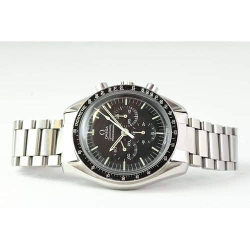3 - VINTAGE OMEGA SPEEDMASTER MOONWATCH 145.022 BOX AND PAPERS, circular black dial with patina hour mar... 