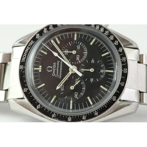 3 - VINTAGE OMEGA SPEEDMASTER MOONWATCH 145.022 BOX AND PAPERS, circular black dial with patina hour mar... 