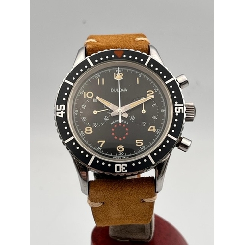 37 - CIRCA 1970’S BULOVA MARINE STAR CHRONOGRAPH 43MM, Circular black dial with Arabic numeral hour marke... 