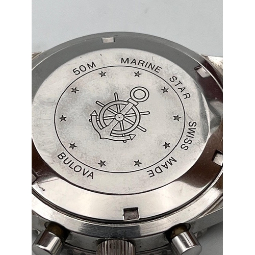 37 - CIRCA 1970’S BULOVA MARINE STAR CHRONOGRAPH 43MM, Circular black dial with Arabic numeral hour marke... 
