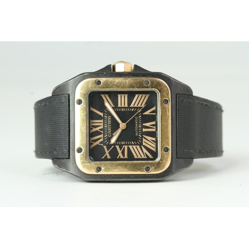 50 - CARTIER SANTOS 100 PVD AND ROSE GOLD REFERENCE 2656, black dial with rose Roman numerals, rose gold ... 