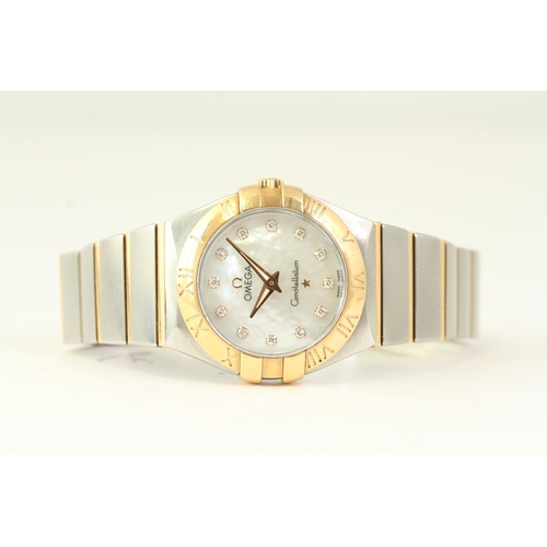 74 - LADIES OMEGA CONSTELLATION DIAMOND DOT DIAL, mother of pearl diamond dot dial, rose gold bezel with ... 