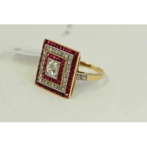 1509 - Antique Art Deco ruby and rose cut diamond ring. Set in 18ct gold with rose cut diamonds and rubies ... 