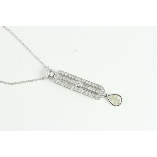 1518 - 18WG Art Deco-style Pendant on Chain. Diamond Drop est 0.75ct with est 1ct in Remainder of Pendant.