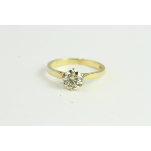 1532 - 18YG Solitaire Cognac Ring. Diamond estimated 1ct.