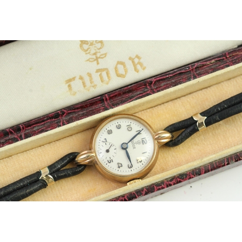 40 - 9CT LADIES TUDOR COCKTAIL WATCH WITH TUDOR BOX, 21.5mm 9ct gold case, currently running