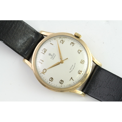 44 - 9CT VINTAGE TUDOR PRINCE AUTOMATIC, circular cream dial with arabic numeral hour markers, 34mm 9ct g... 