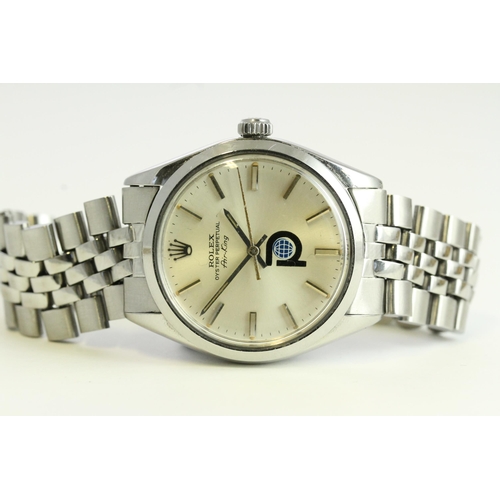 5 - VINTAGE ROLEX AIR KING 5500 POOL INTAIRDRIL BOX AND PAPERS 1977, circular silver dial with baton hou... 