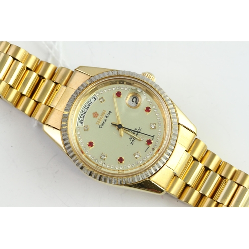 55 - *TO BE SOLD WITHOUT RESERVE* TITONI COSMO KING AUTOMATIC WRISTWATCH, circular champagne dial with je... 