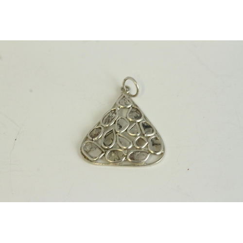 1110 - Fine silver and rose cut diamond pendant, set in silver . Measures 2cm x 2.2cm wide.