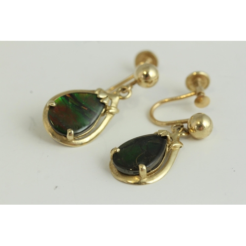 1111 - Fine 14ct gold and opal turn screw drop earrings. Marked 14k . Measures 2.5cm x 1.2cm wide. Weighs 3... 