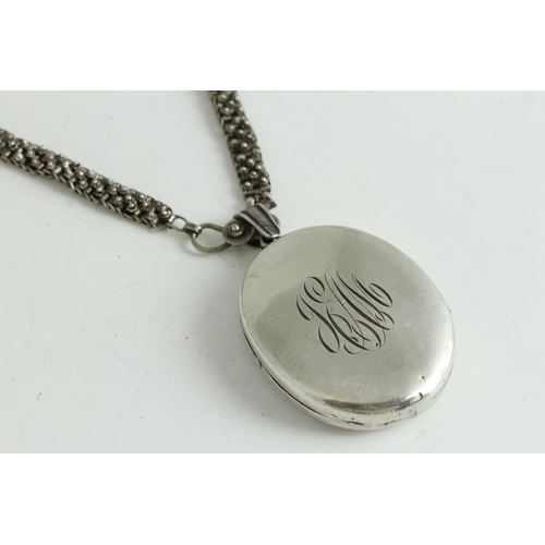 1127 - Antique Victorian large sterling silver locket and collar neckalce . Set in solid sterling silver wi... 