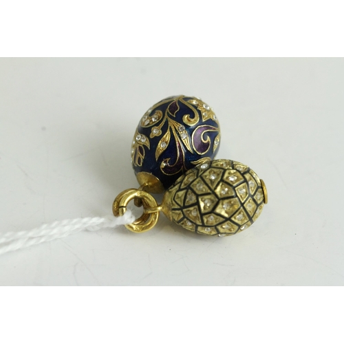 1136 - Fine russian silver gilt pair of egg pendants . Beautifully enamelled with clear white paste stones ... 