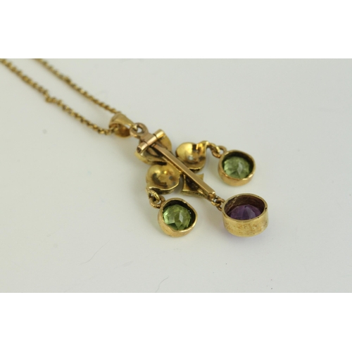 1503 - Antique high carat gold suffragette necklace. Set In yellow high carat gold with rose cut diamonds, ... 