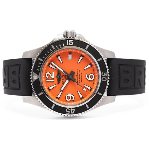 95 - GENTLEMAN'S BREITLING SUPEROCEAN AUTOMATIC 42 ORANGE, REF. A174366, JUNE 2022 BOX & PAPERS, circular... 