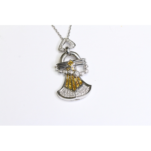 1512 - Fine 18ct gold and diamond yellow sapphire necklace . Set in white gold in 18ct , marked. Measuring ... 