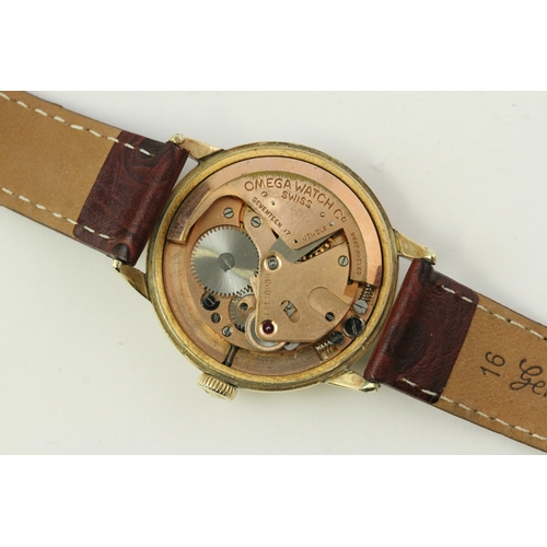 10 - VINTAGE OMEGA BUMPER AUTOMATIC 14CT GOLD FILLED CIRCA 1947, circular silver dial with baton and arab... 