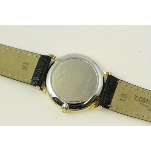 109 - LONGINES QUARTZ GOLD PLATED WRISTWATCH, circular champagne dial with baton hour markers, 33mm gold p... 