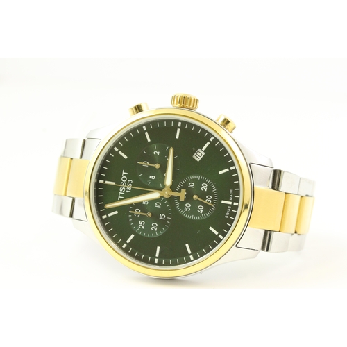 124 - GENTLEMEN'S TISSOT WATCH WITH QUARTZ MOVEMENT ON A GREEN CIRCULAR DIAL WITH THREE SUB-DIALS ON A STA... 