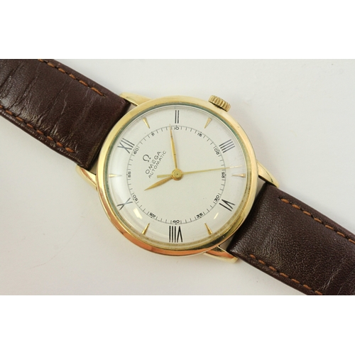 15 - VINTAGE OMEGA BUMPER AUTOMATIC GOLD FILLED CIRCA 1944, circular white dial with roman numeral hour m... 