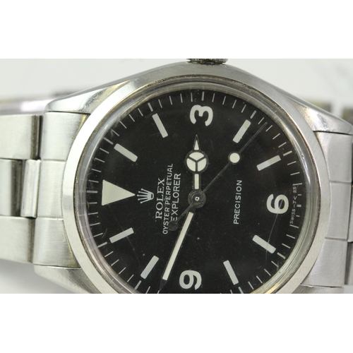 173 - VINTAGE ROLEX EXPLORER REFERENCE 5500 CIRCA 1970, circular black dial with baton and 3, 6 & 9 hour m... 