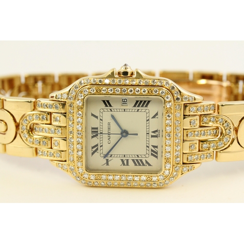 184 - 18CT CARTIER PANTHERE REFERENCE 1270 FACTORY SET DIAMONDS, square cream dial with roman numeral hour... 