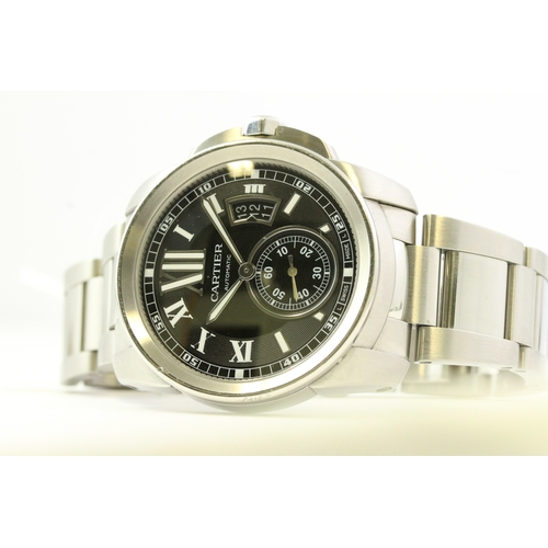 41 - CARTIER, CALIBRE DE CARTIER REFERENCE 3386 AUTOMATIC, black dial with white Roman numerals, subsidia... 