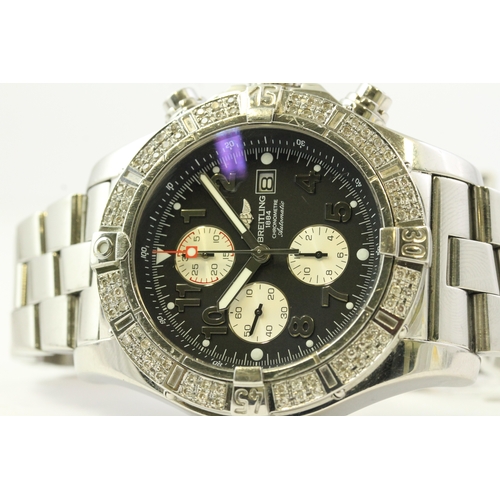 50 - BREITLING DIAMOND SET AUTOMATIC REFERENCE A13370, black dial, Arabic numerals, Diamond set bezel, 51... 