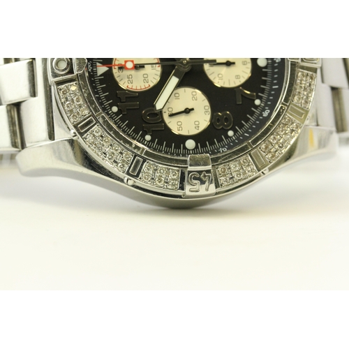 50 - BREITLING DIAMOND SET AUTOMATIC REFERENCE A13370, black dial, Arabic numerals, Diamond set bezel, 51... 