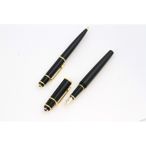 292 - DIABOLO DE CARTIER 2X PEN AND WALLET SET, fountain pen, black with gold detail, cabochon set lid, ma... 