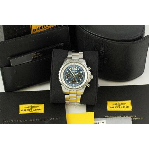 52 - BREITLING CHRONOSPACE CHRONOGRAPH A23360 BOX AND PAPERS 2015, circular sunburst blue dial with appli... 